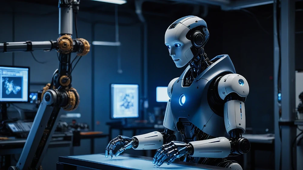 Robots and autonomous machines learning tasks in a modern workshop and simulated environment
