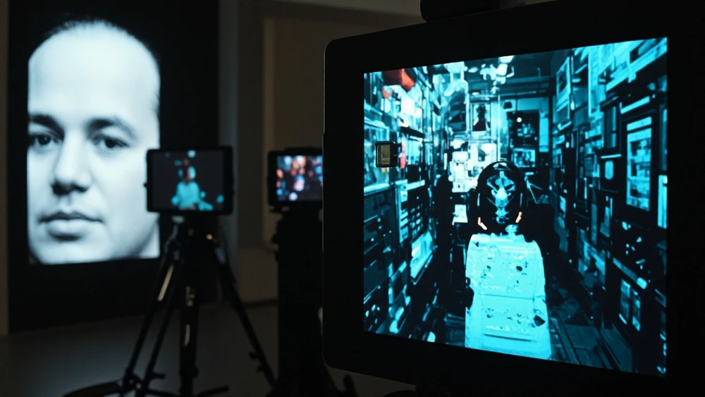 A video frame splitting into authentic camera footage and digitally manufactured imagery